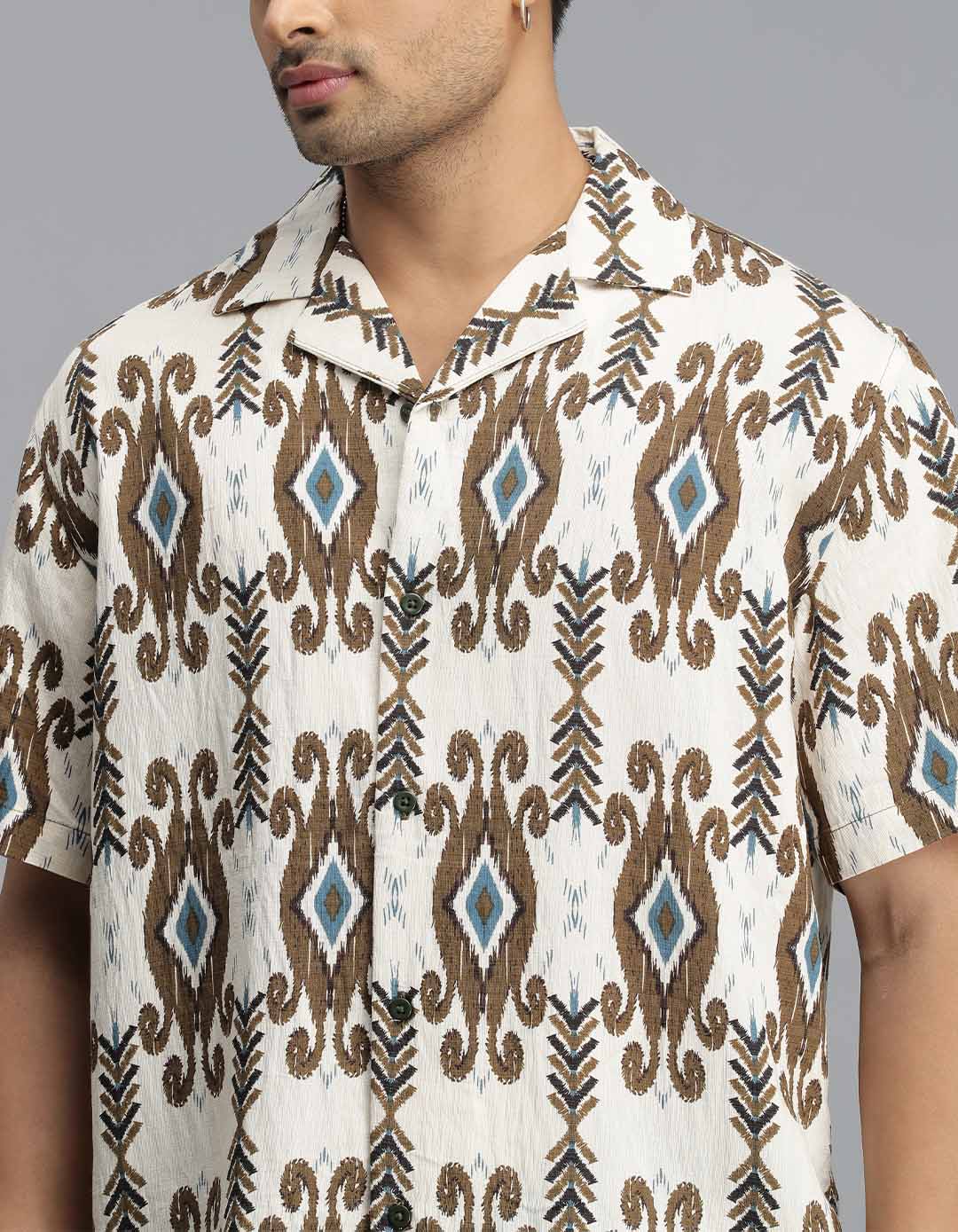 Brown Half Sleeves Printed Shirt