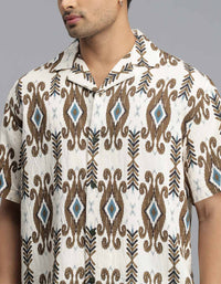 Brown Half Sleeves Printed Shirt