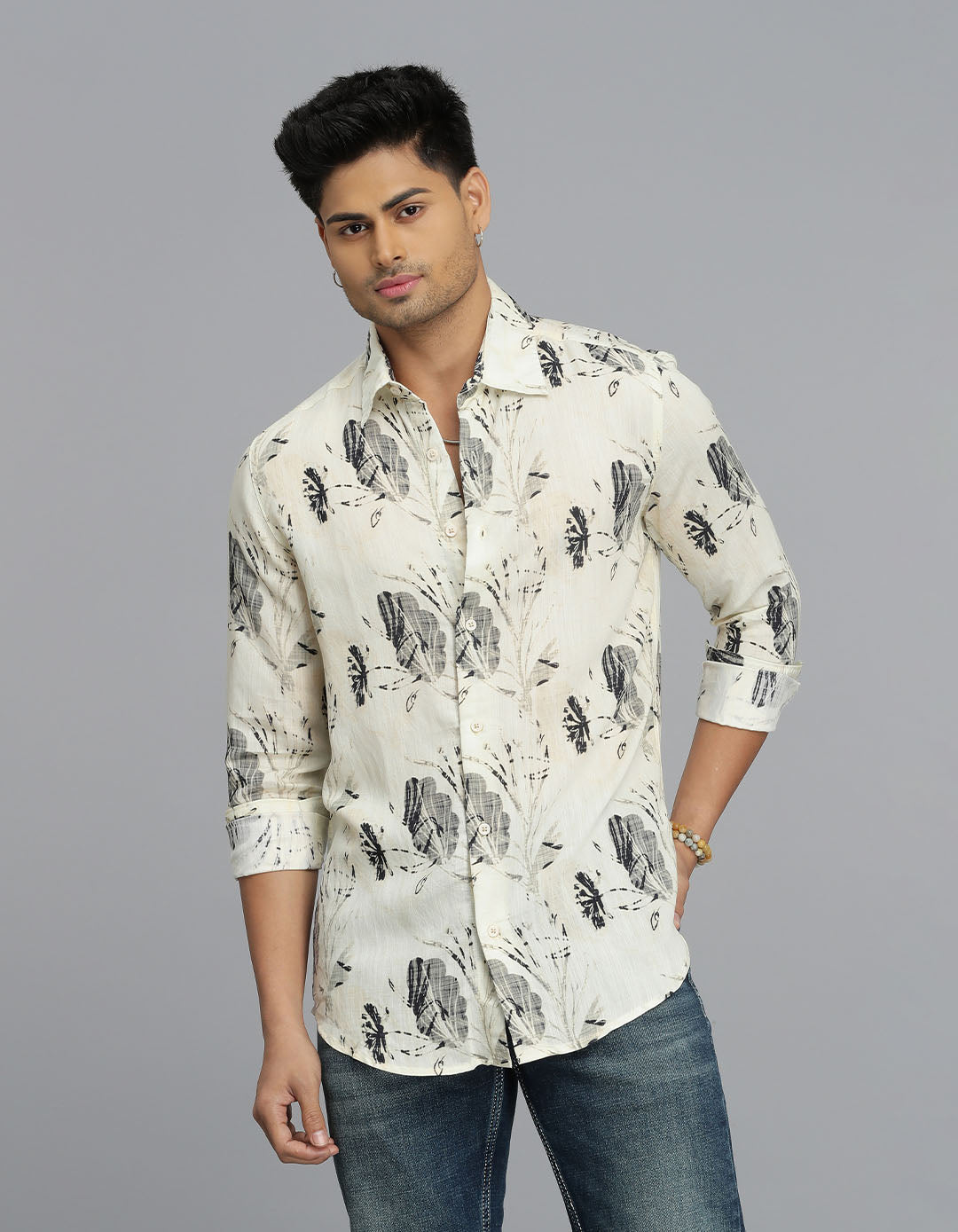 Lt Yellow Full Sleeves Printed Shirt