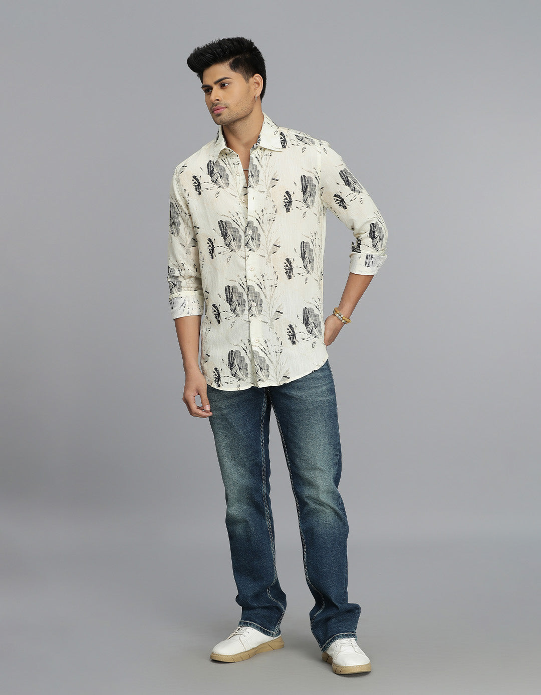 Lt Yellow Full Sleeves Printed Shirt