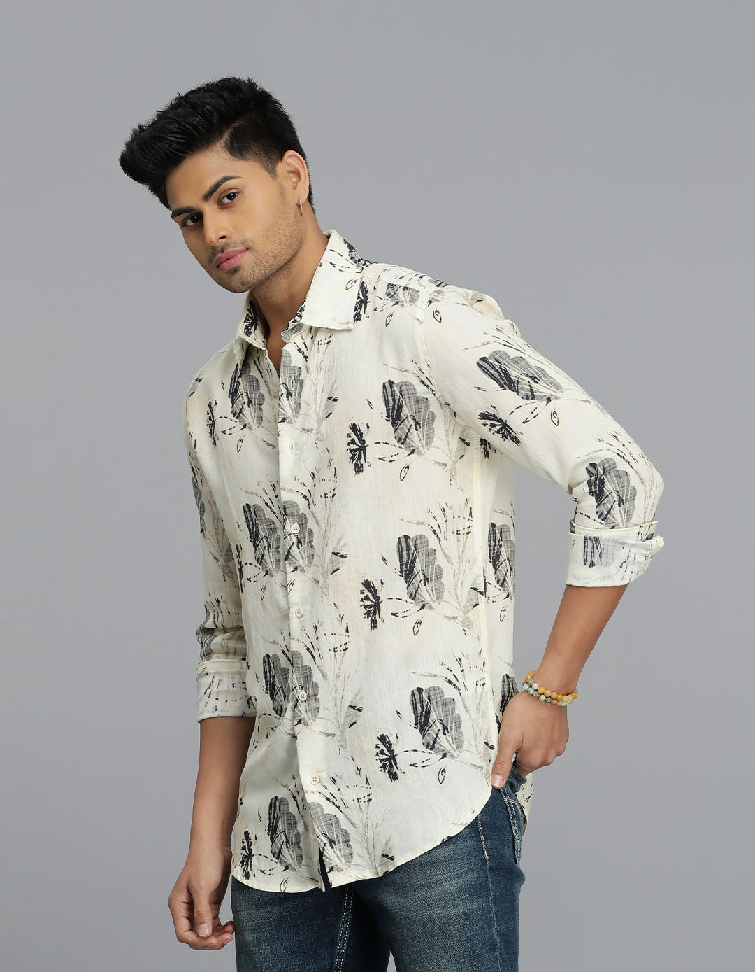 Lt Yellow Full Sleeves Printed Shirt