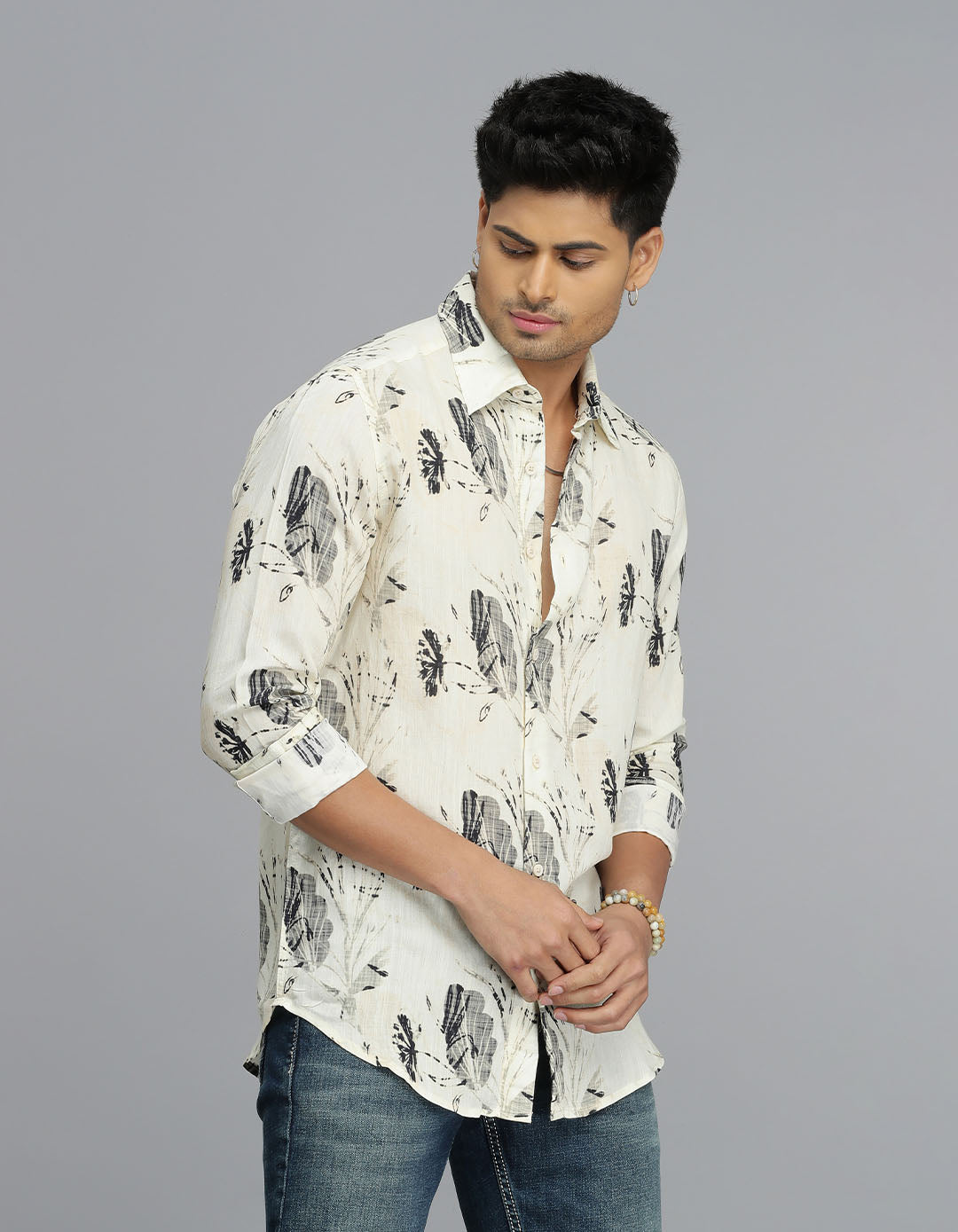 Lt Yellow Full Sleeves Printed Shirt