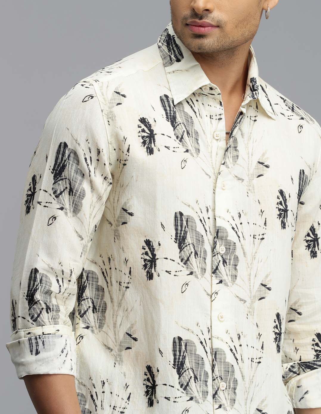 Lt Yellow Full Sleeves Printed Shirt