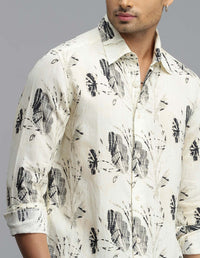 Lt Yellow Full Sleeves Printed Shirt