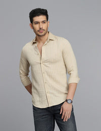 Beige Full Sleeves Stripe Shirt