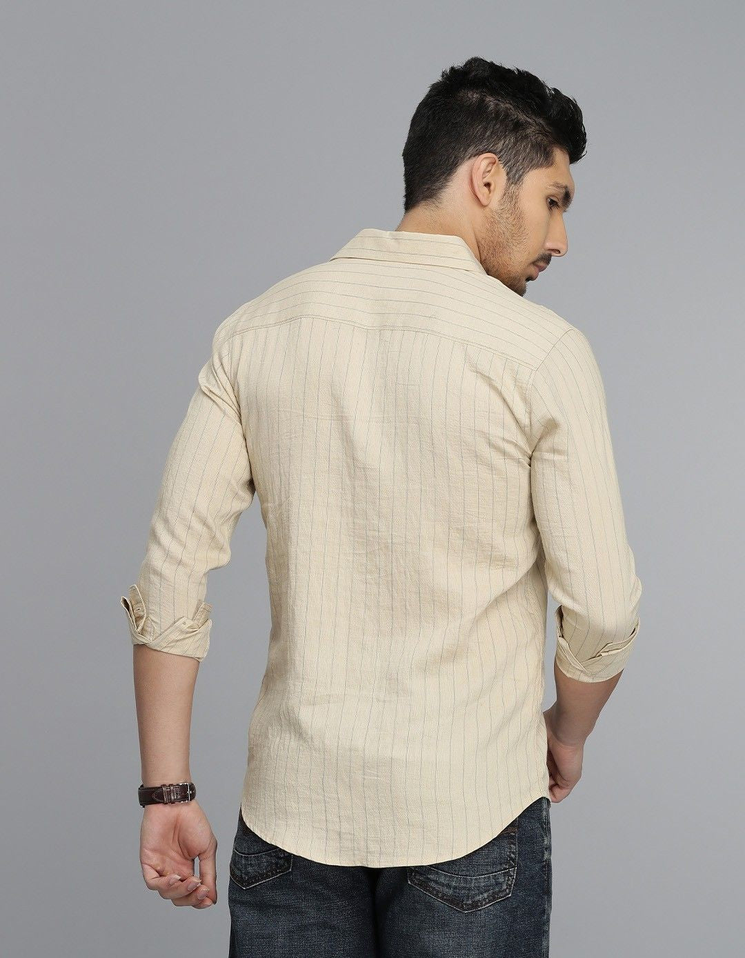 Beige Full Sleeves Stripe Shirt
