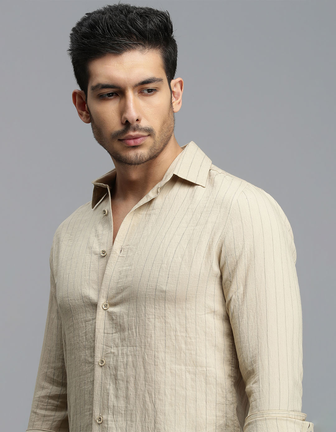 Beige Full Sleeves Stripe Shirt