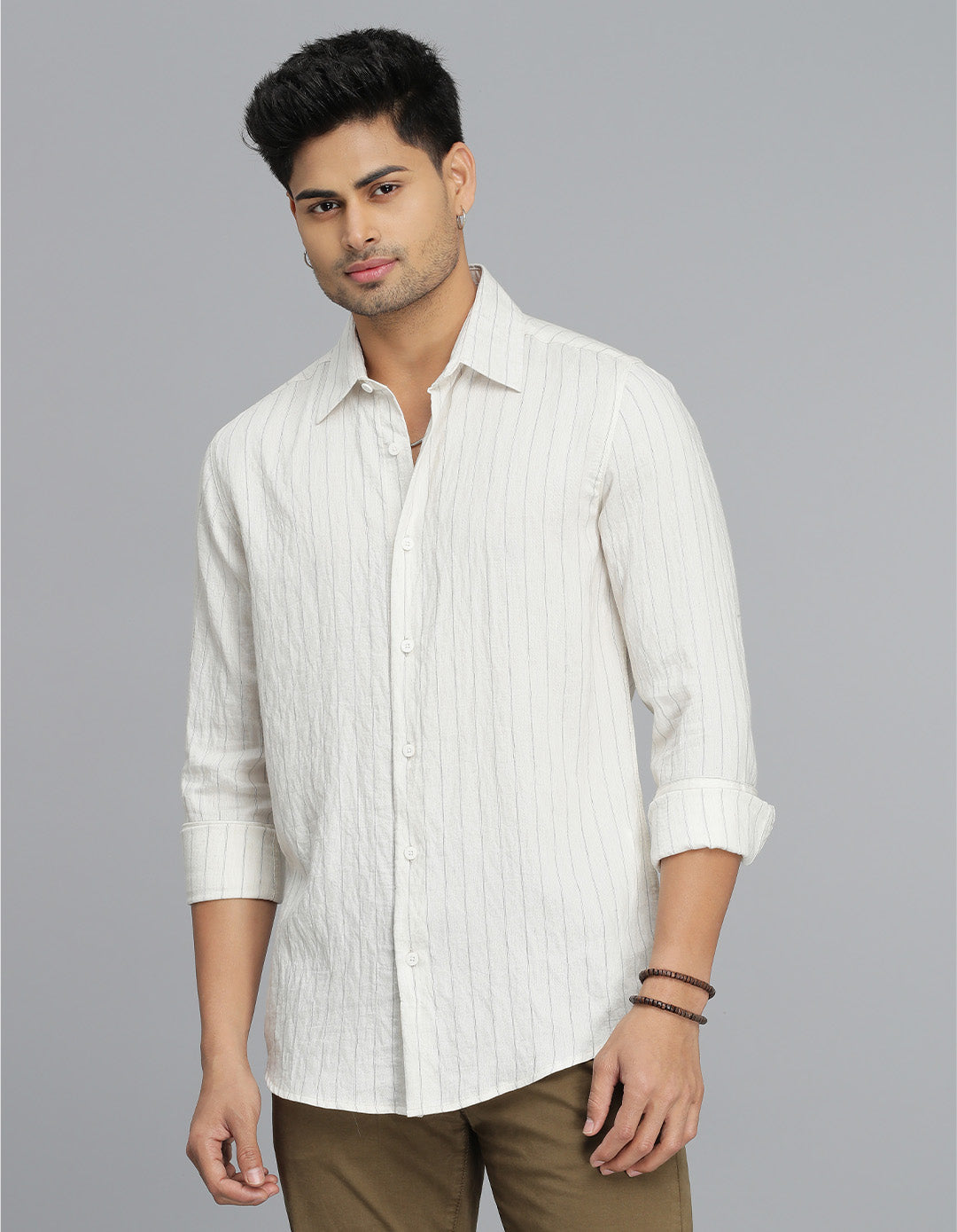 Cream Full Sleeves Stripe Shirt