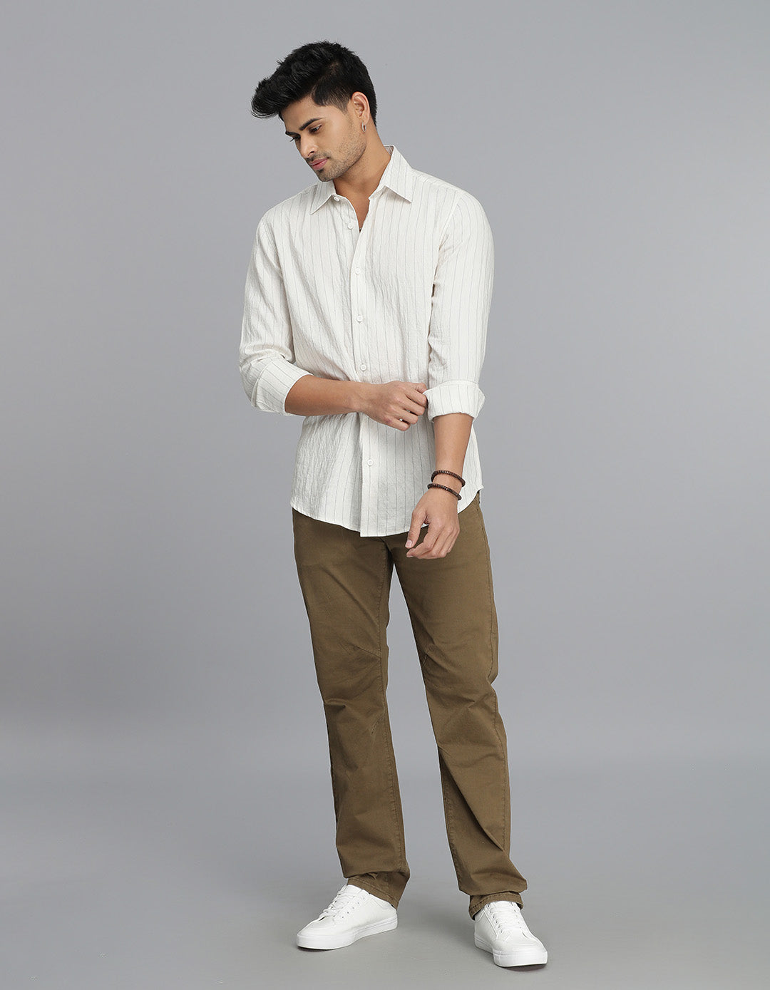 Cream Full Sleeves Stripe Shirt