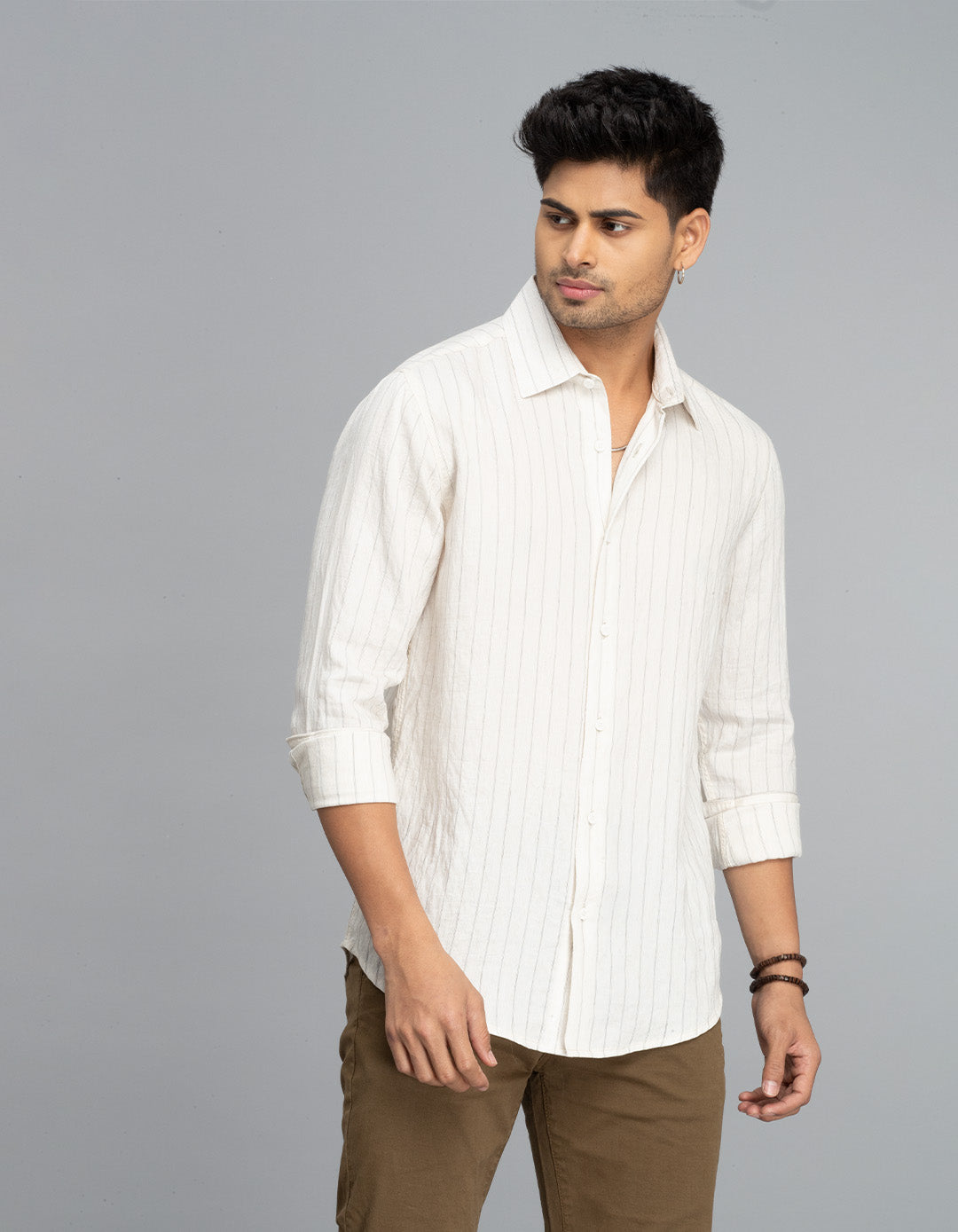 Cream Full Sleeves Stripe Shirt