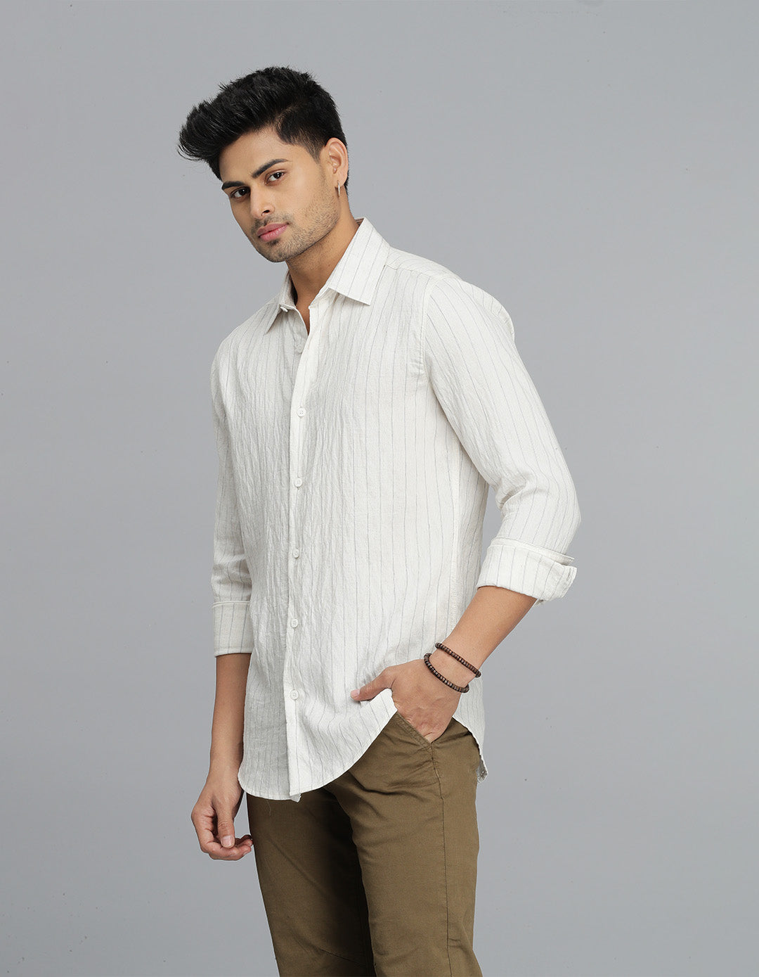 Cream Full Sleeves Stripe Shirt