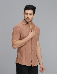 Lt Brown Half Sleeves Textured Dobby Shirt