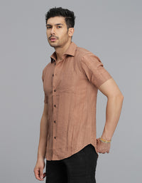 Lt Brown Half Sleeves Textured Dobby Shirt
