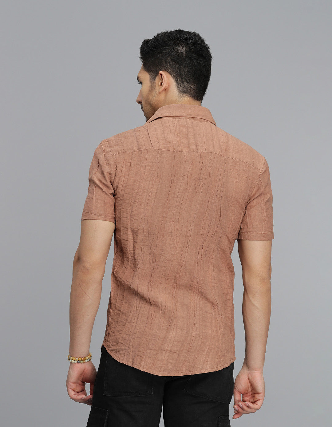 Lt Brown Half Sleeves Textured Dobby Shirt