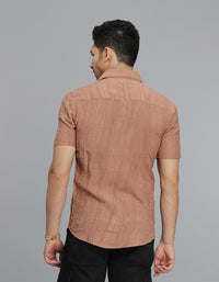 Lt Brown Half Sleeves Textured Dobby Shirt