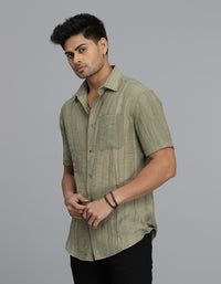 Dk Beige Half Sleeves Textured Dobby Shirt
