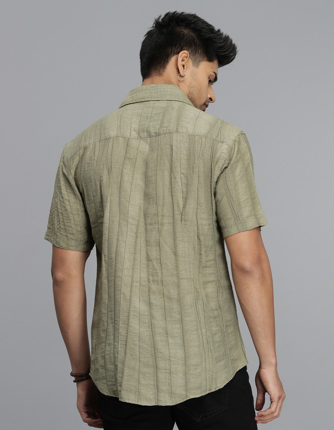 Dk Beige Half Sleeves Textured Dobby Shirt