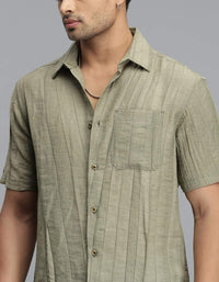 Dk Beige Half Sleeves Textured Dobby Shirt