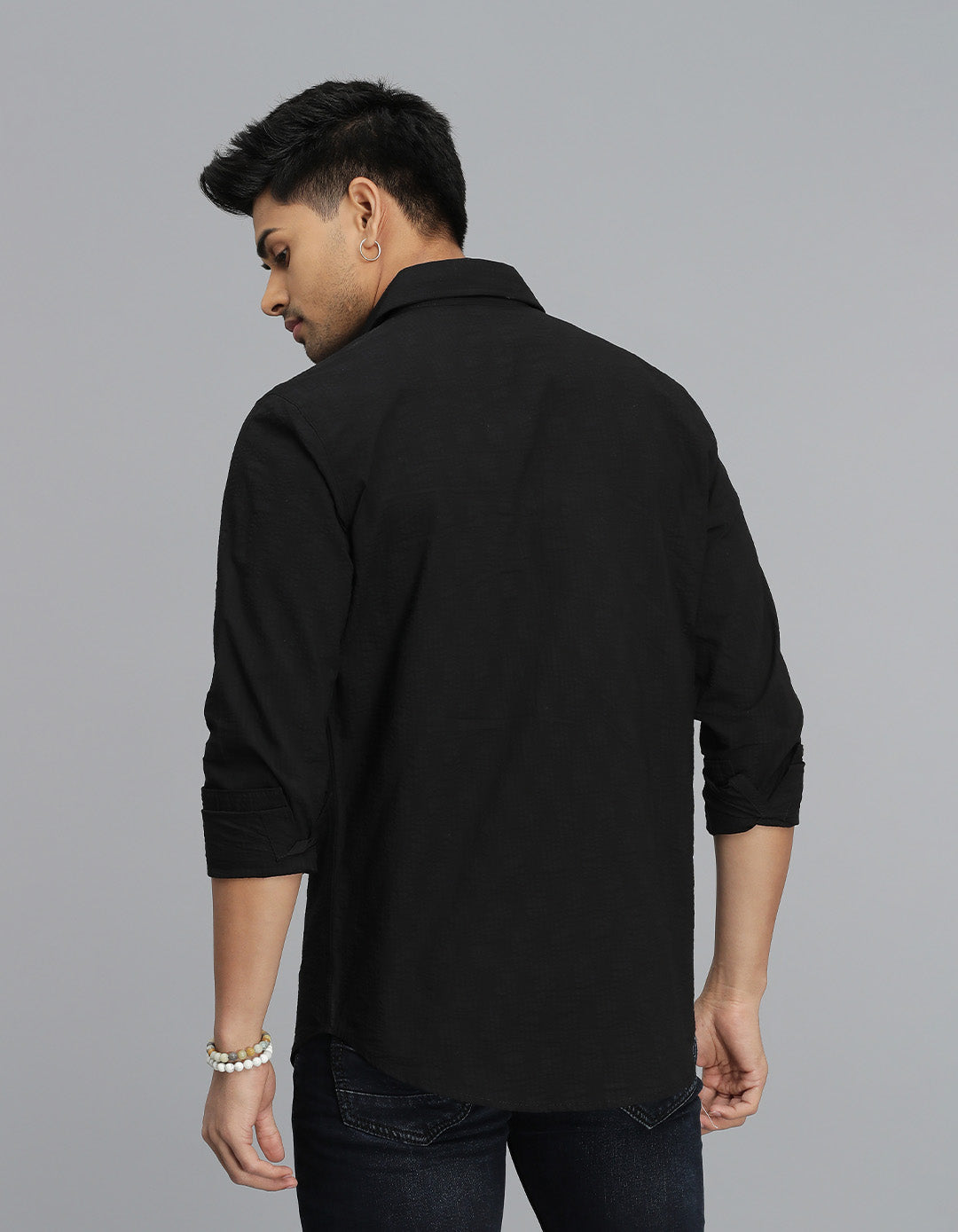 Black Full Sleeves Textured Dobby Shirt