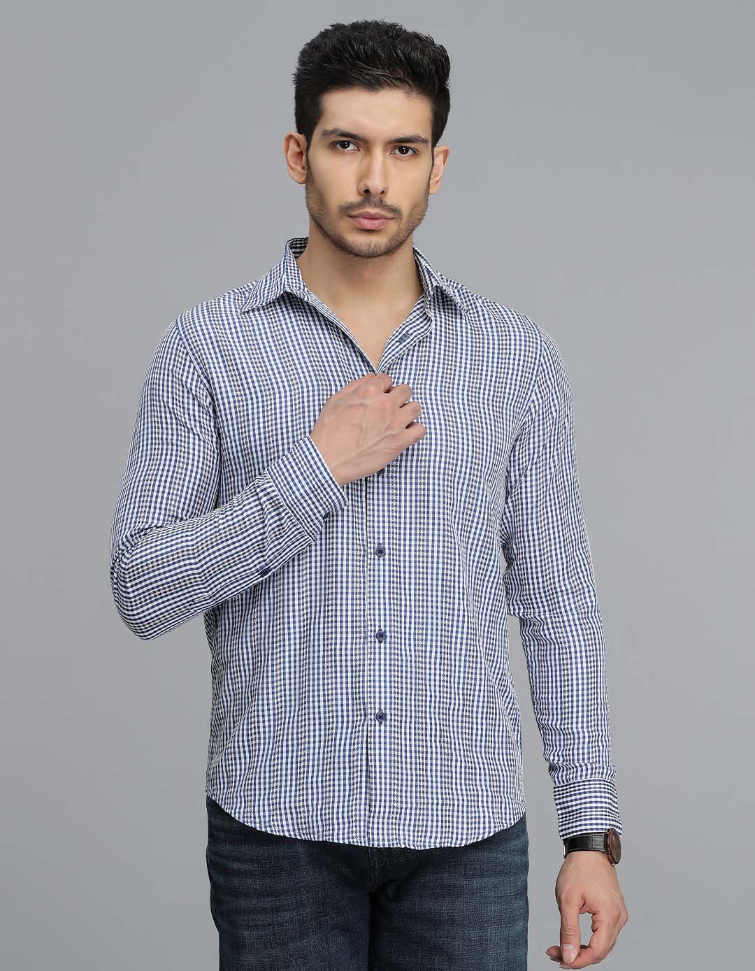 Dk Blue Full Sleeves Check Shirt