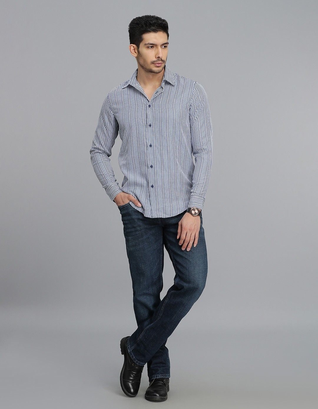 Dk Blue Full Sleeves Check Shirt