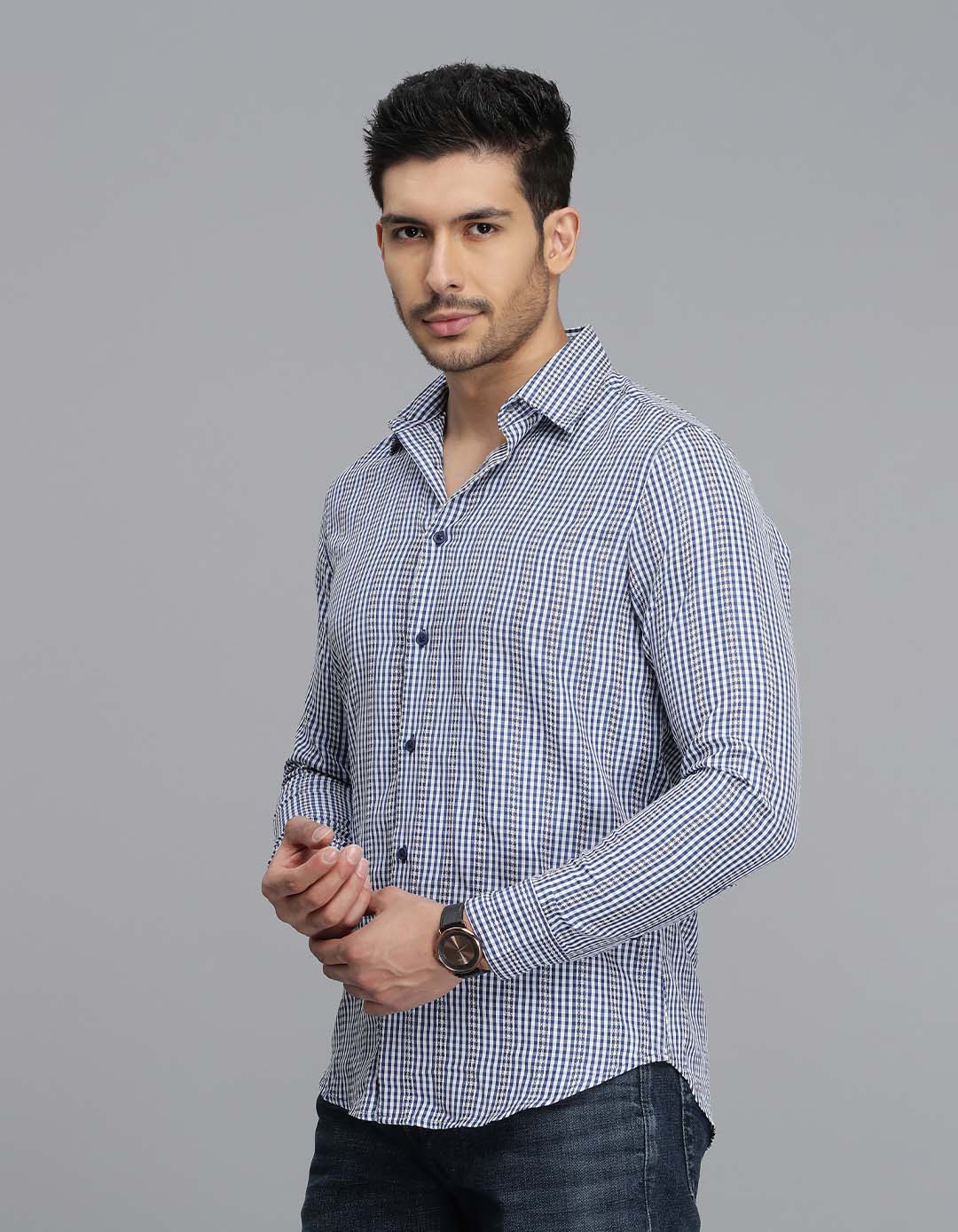 Dk Blue Full Sleeves Check Shirt