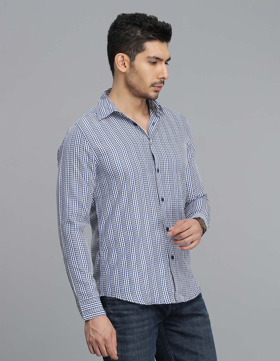 Dk Blue Full Sleeves Check Shirt