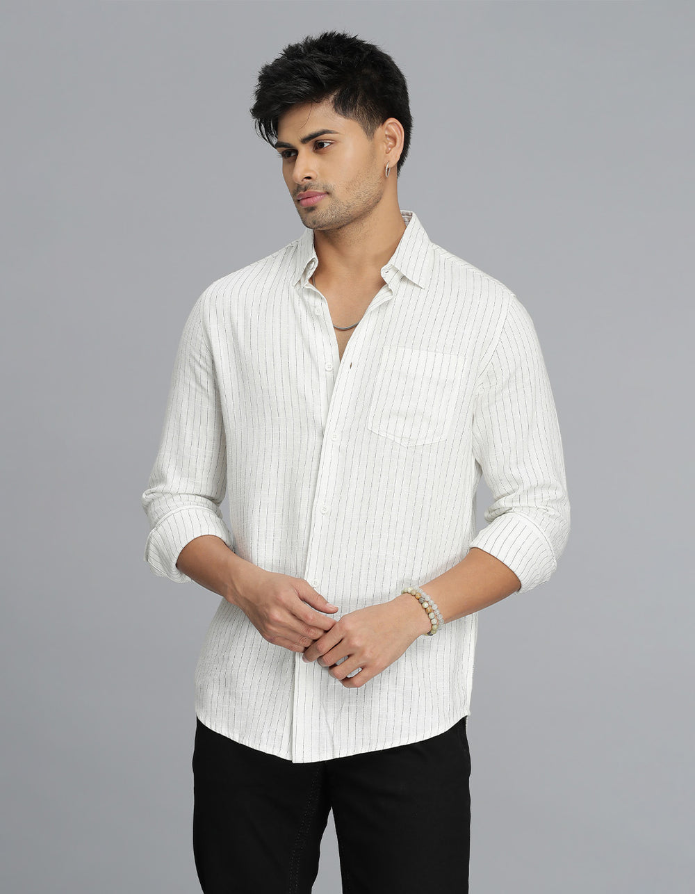 White Full Sleeves Stripe Shirt