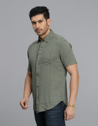 Olive Half Sleeves Stripe Shirt