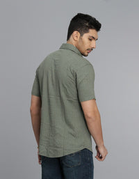 Olive Half Sleeves Stripe Shirt