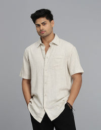 Khaki Half Sleeves Stripe Shirt