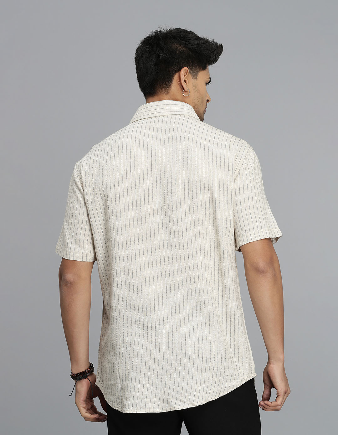 Khaki Half Sleeves Stripe Shirt