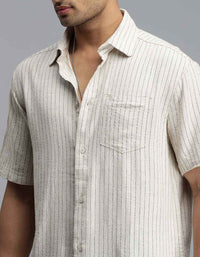Khaki Half Sleeves Stripe Shirt