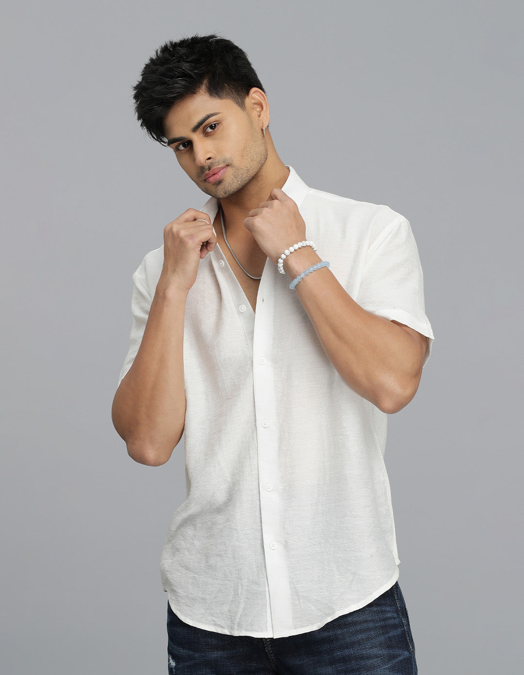 White Half Sleeves Solid Shirt