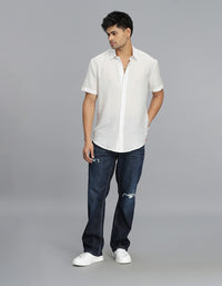 White Half Sleeves Solid Shirt