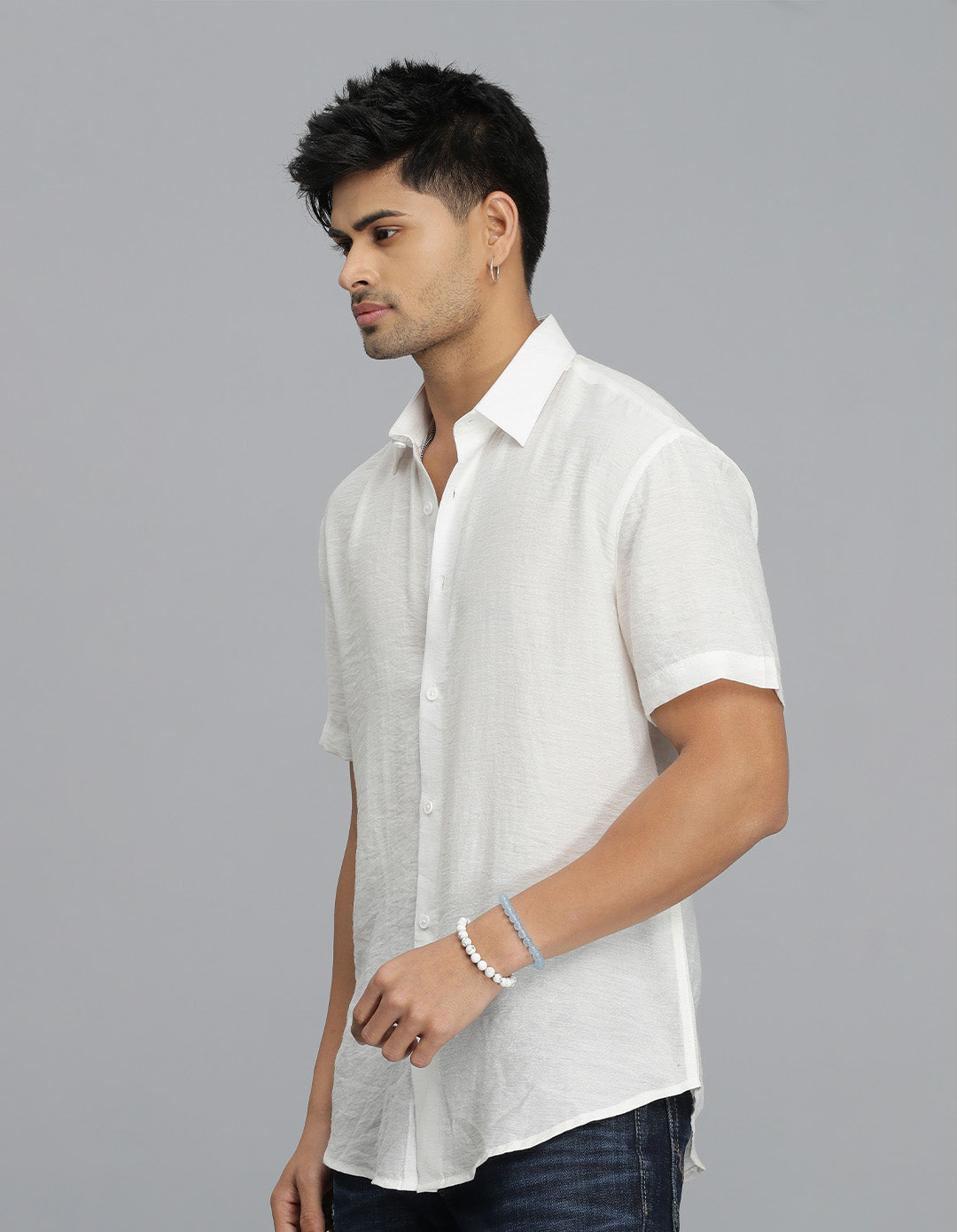 White Half Sleeves Solid Shirt