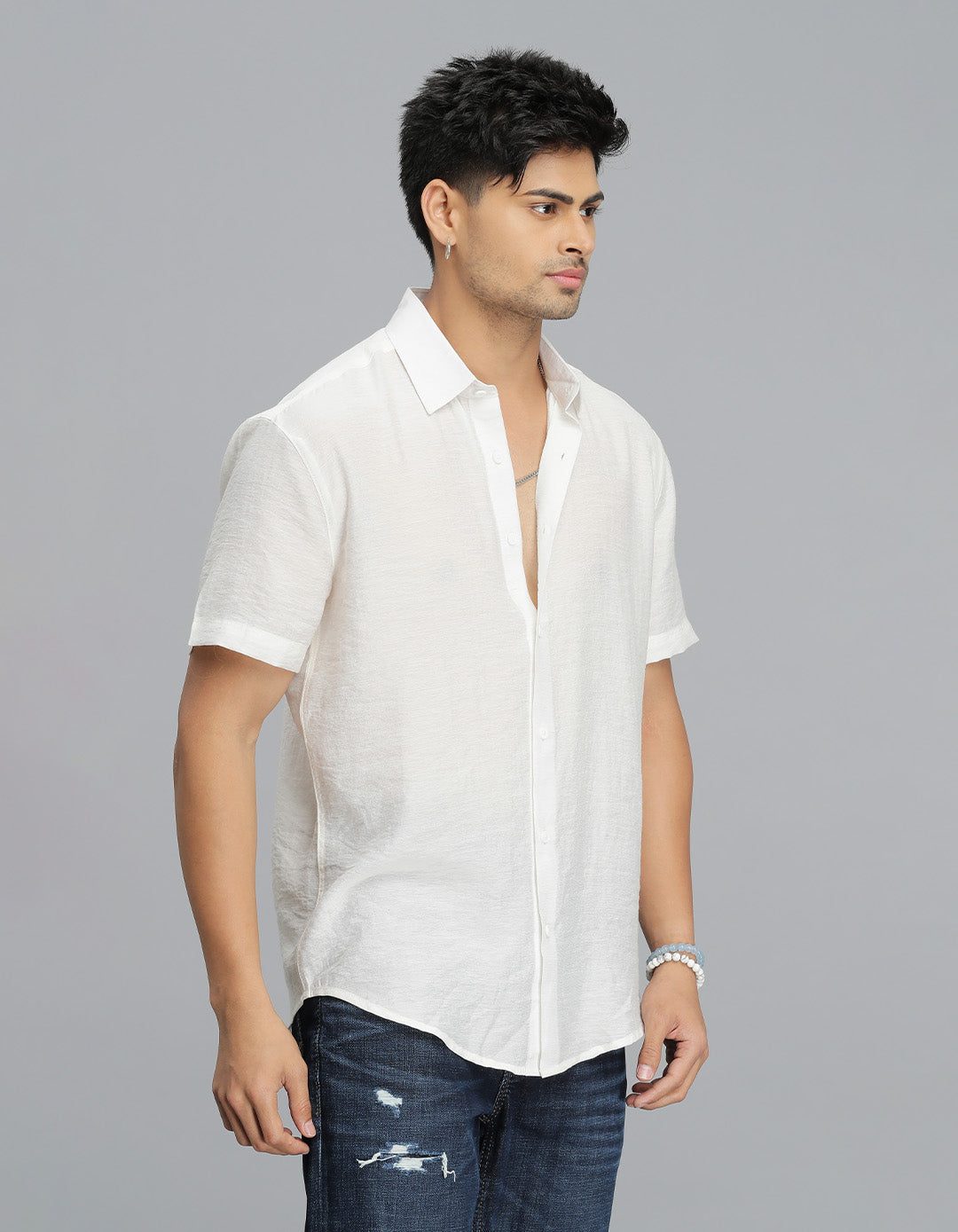 White Half Sleeves Solid Shirt