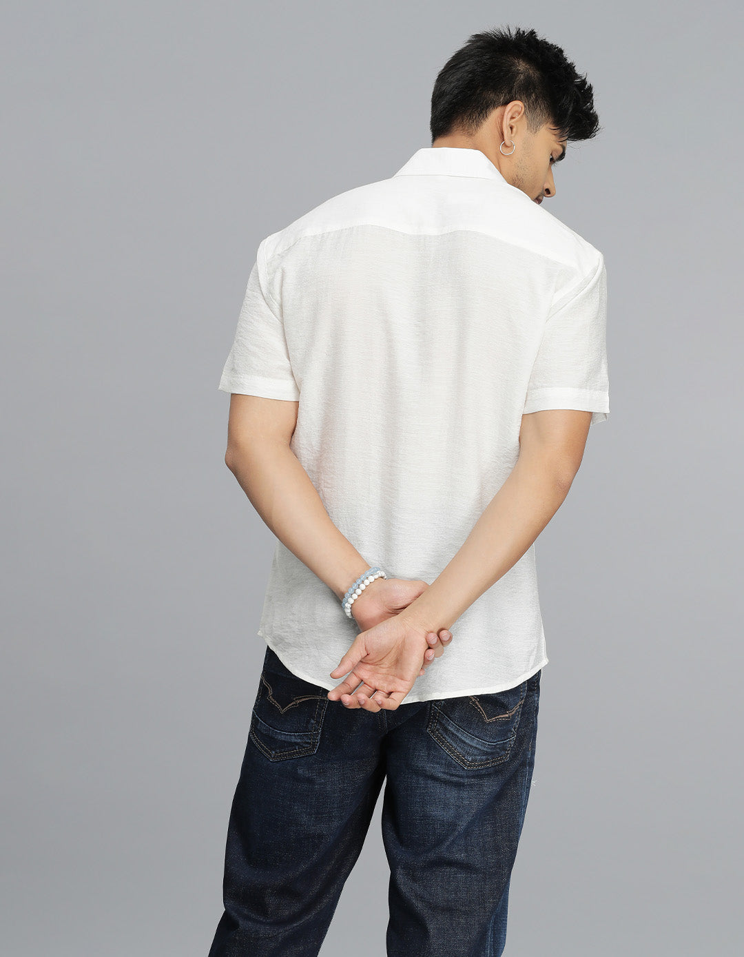 White Half Sleeves Solid Shirt