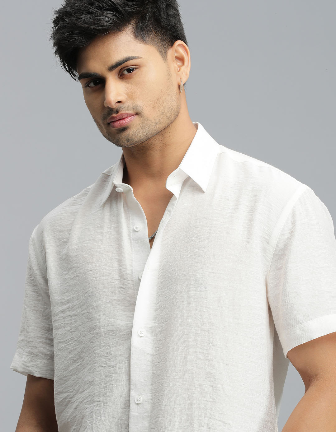 White Half Sleeves Solid Shirt