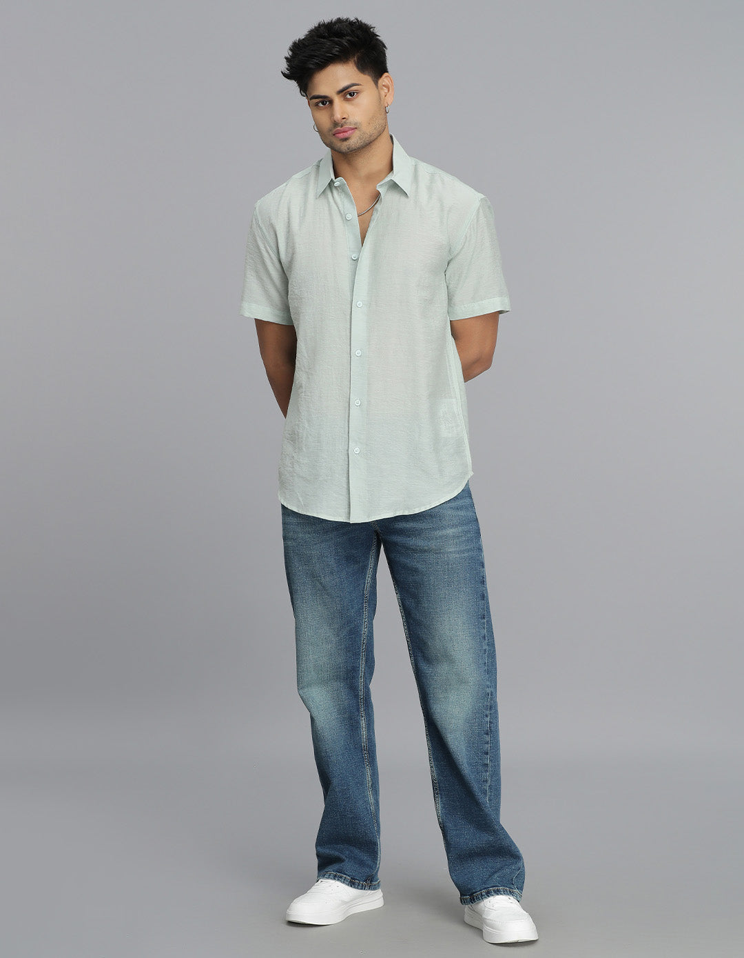 Pista Green Half Sleeves Solid Shirt