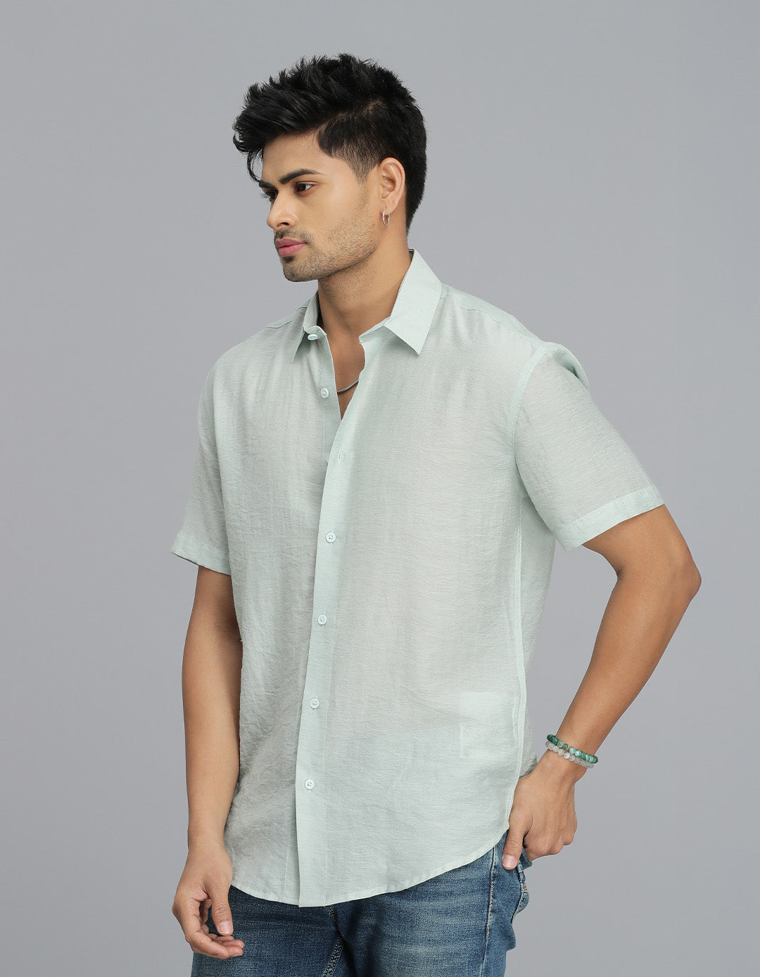 Pista Green Half Sleeves Solid Shirt