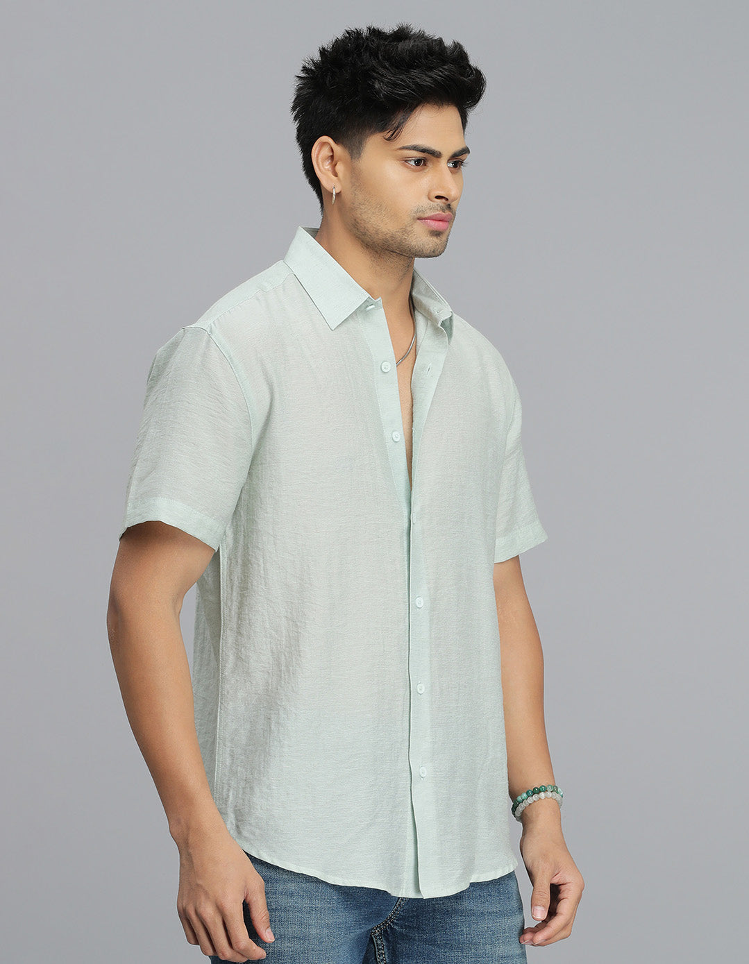Pista Green Half Sleeves Solid Shirt