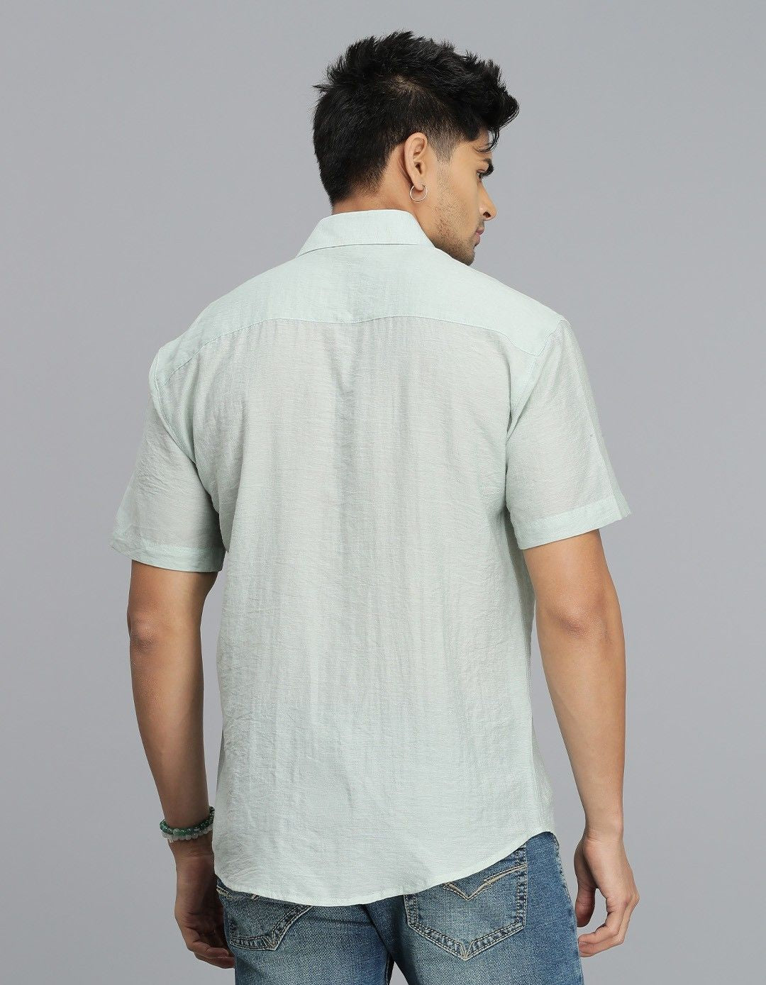 Pista Green Half Sleeves Solid Shirt