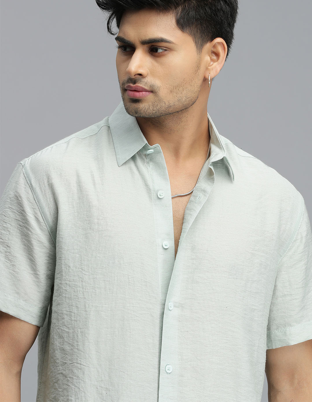 Pista Green Half Sleeves Solid Shirt