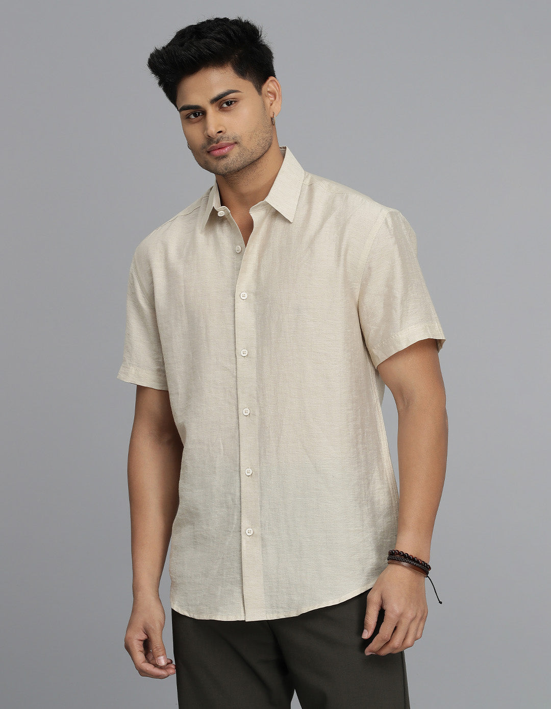 Beige Half Sleeves Solid Shirt