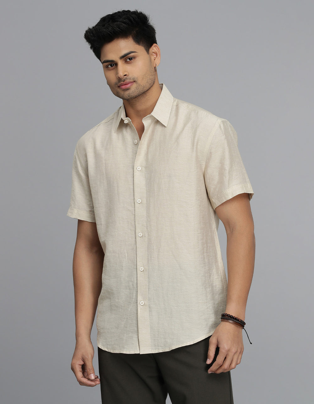Beige Half Sleeves Solid Shirt