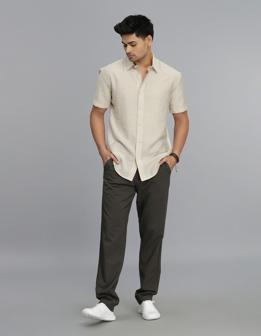 Beige Half Sleeves Solid Shirt