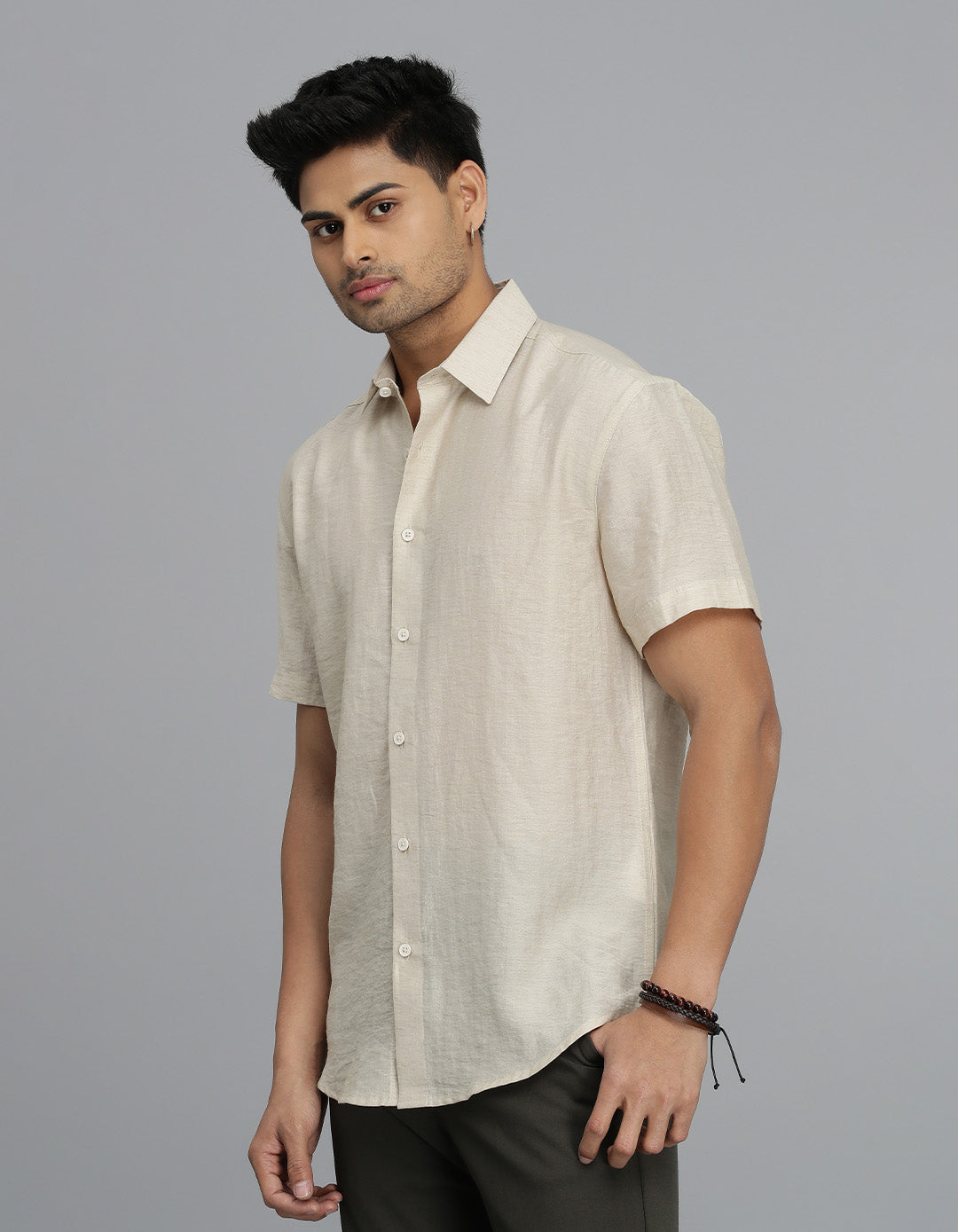 Beige Half Sleeves Solid Shirt