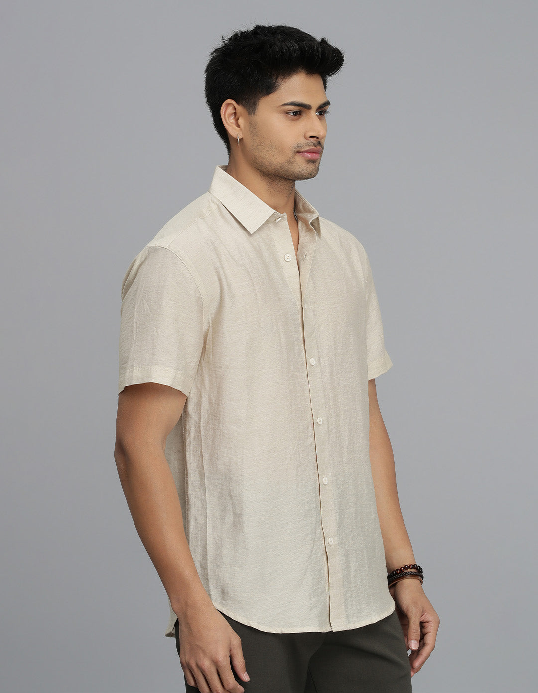 Beige Half Sleeves Solid Shirt