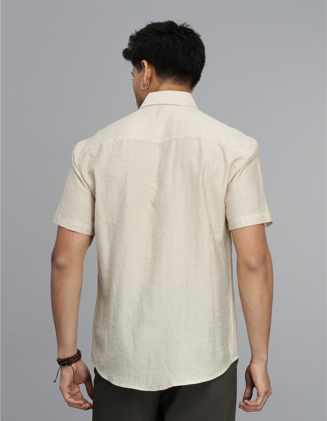 Beige Half Sleeves Solid Shirt